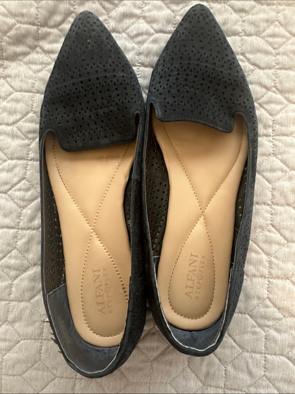 Alfani Black Suede Perforated Pointed Flats